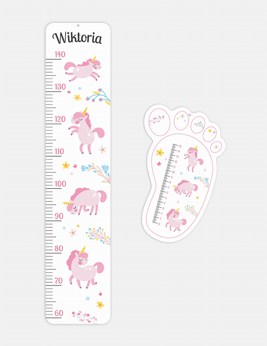 Miarka wzrostu personalizowana + miarka stopy Jednorożce