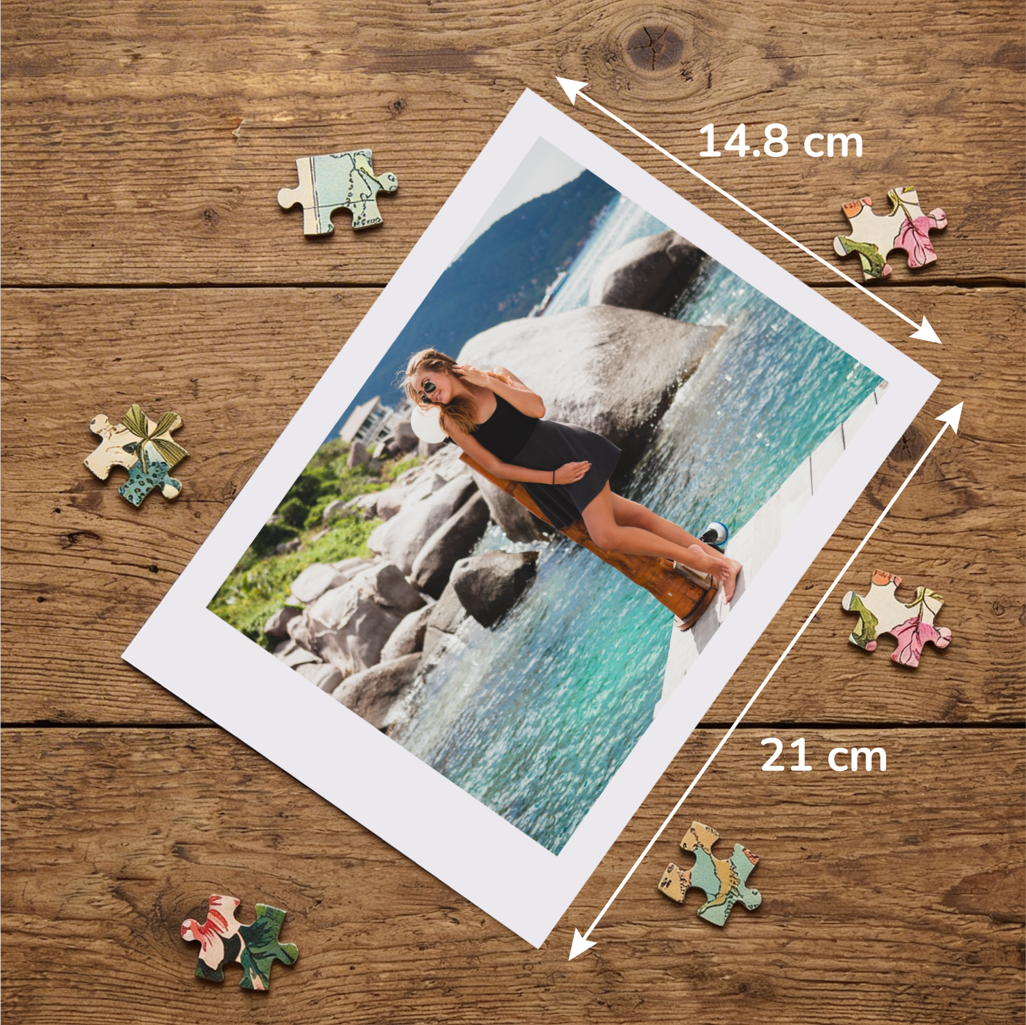 Miniaturka z wymiarami, dodawana do foto puzzli 500 elementów w woreczku.