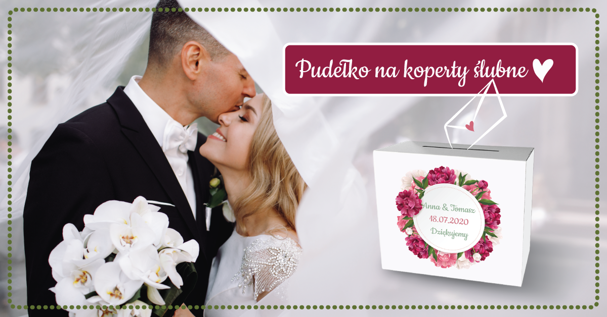 Pudełko z personalizacją na koperty ślubne Piwonie