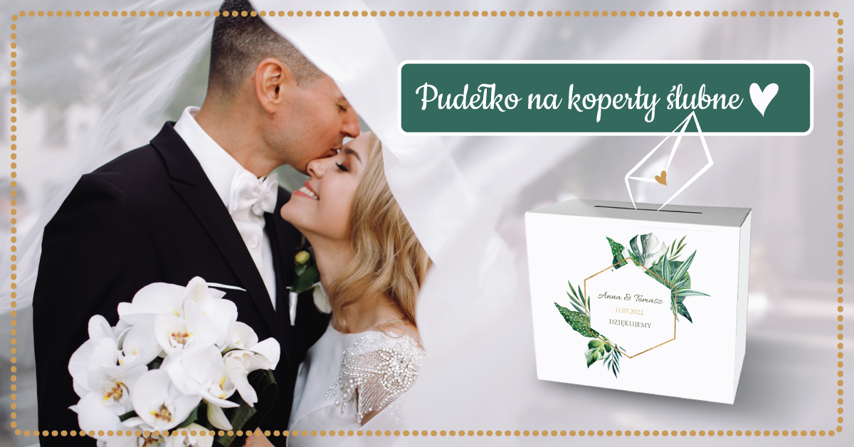 Pudełko z personalizacją na koperty ślubne Dżungla