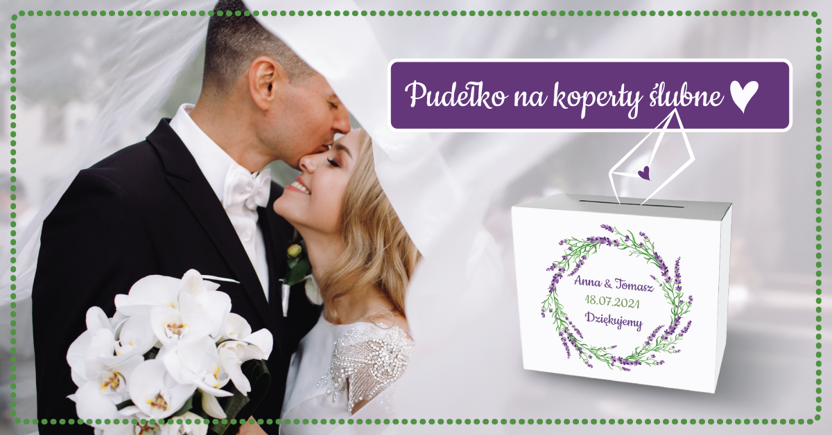 Pudełko z personalizacją na koperty ślubne Lawenda