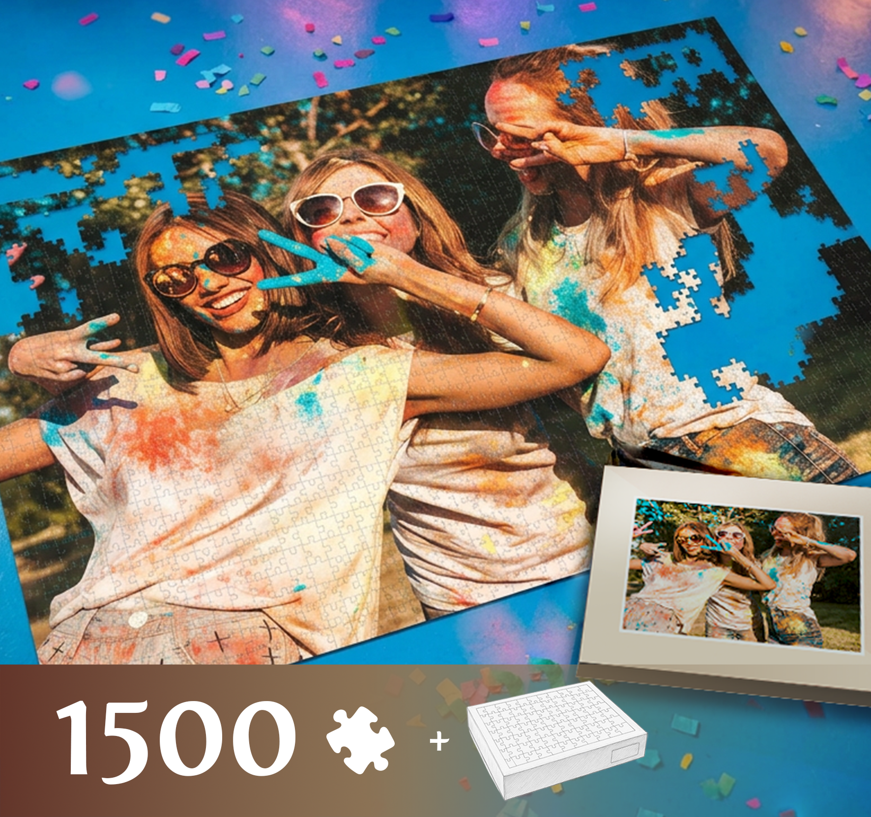 Foto puzzle z własnym zdjęciem z imprezy w pudełku, 1500 elementów.