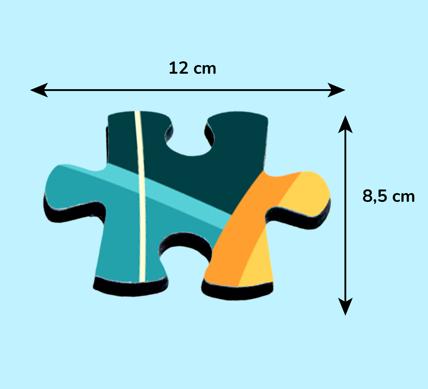 Zbliżenie na ojedynczy element foto puzzli dla dzieci z podanymi wymiarami.