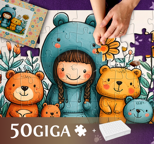 Układanie z dzieckiem puzzli personalizowanych z własną grafiką w pudełku, 50 giga elementów.