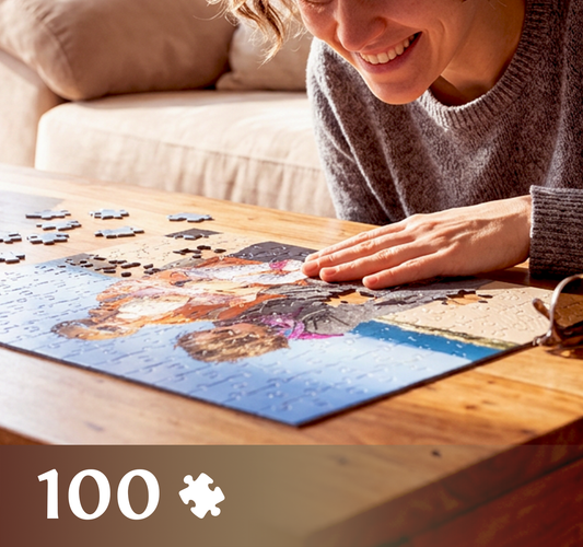 Układanie personalizowanych foto puzzli małego formatu w wersji z woreczka