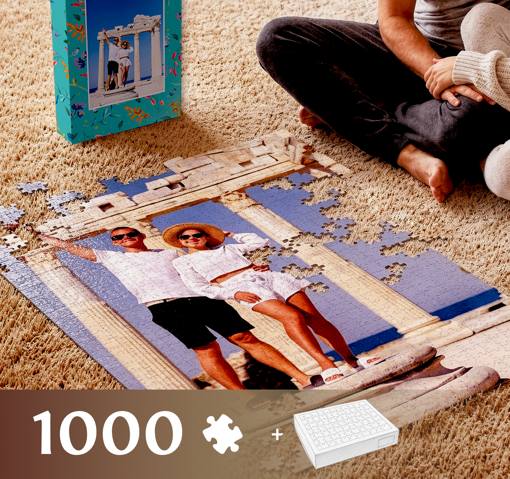 Układanie prezentu puzzli personalizowanych 1000 elementów z wybranym pudełkiem.