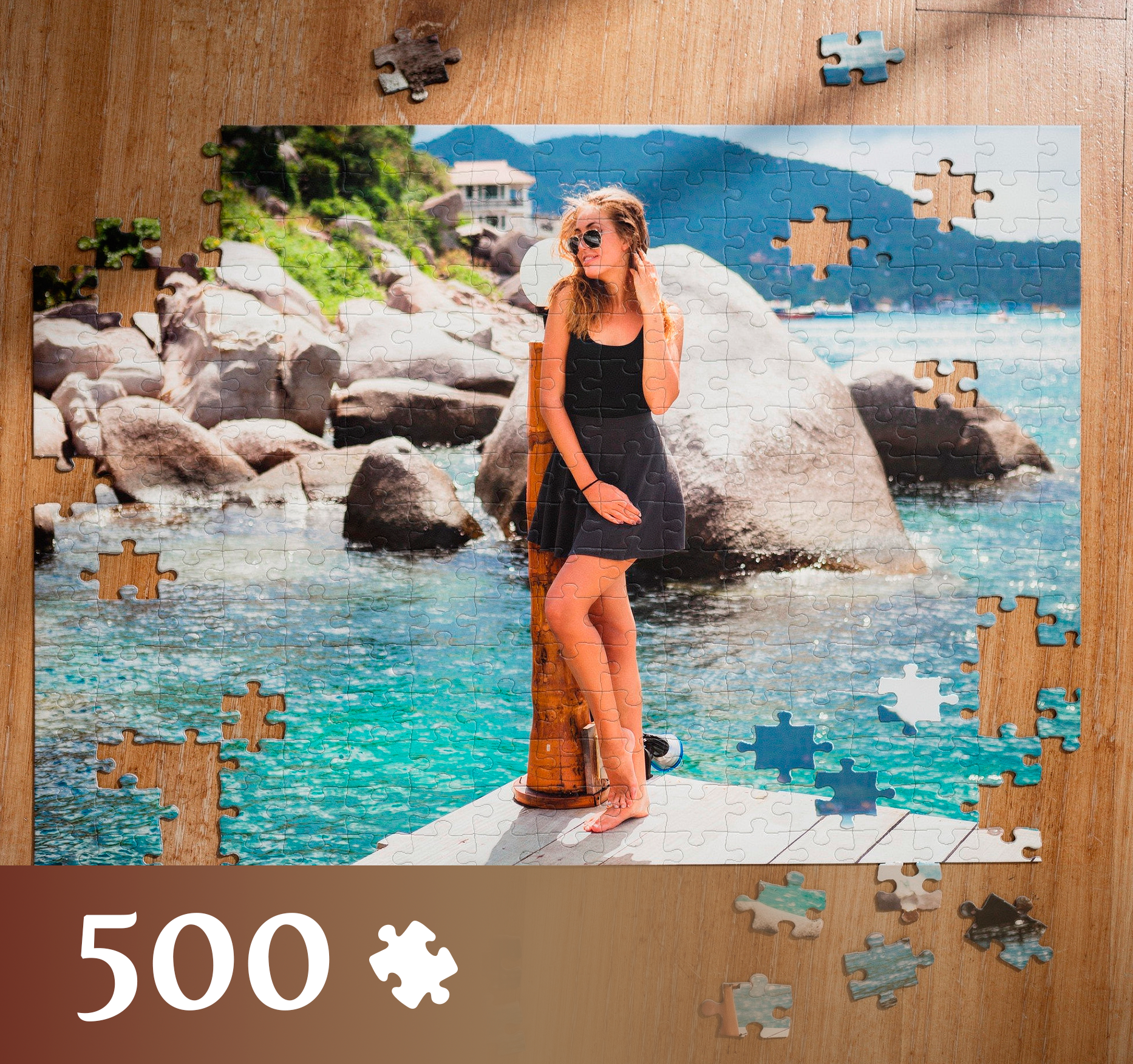Foto puzzle 500 elementów w woreczku w trakcie układania.