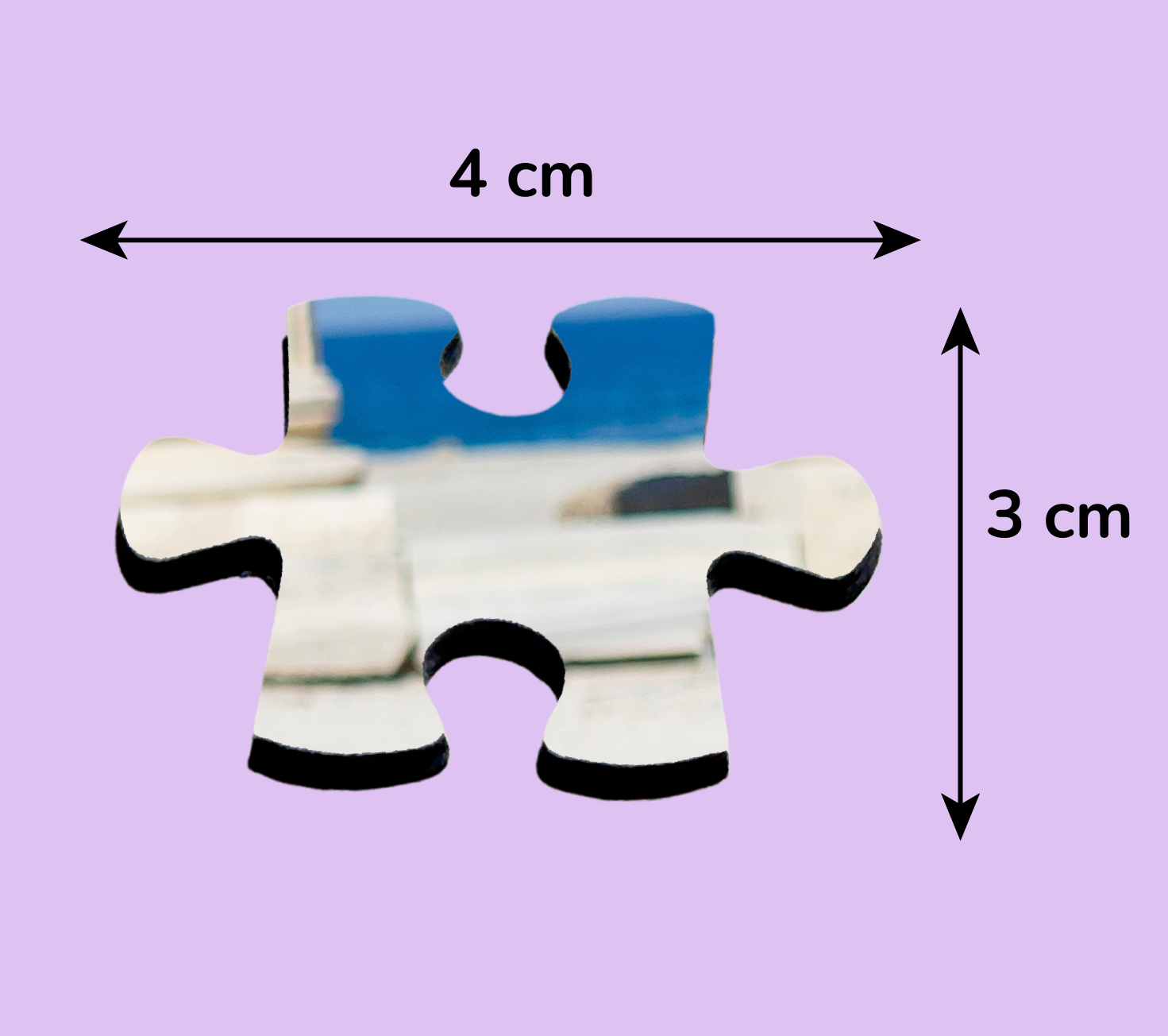 Zbliżenie na element personalizowanych foto puzzli 1000 elementów i jego wymiary.